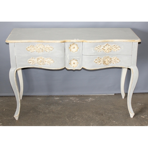 8 - A vintage style painted 4 drawer carved wooden sideboard with grey, white and gilt paintwork, approx... 