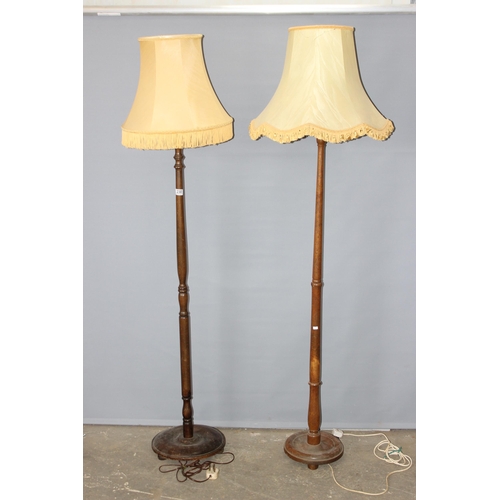 230 - 2 vintage wooden standard lamps with shades