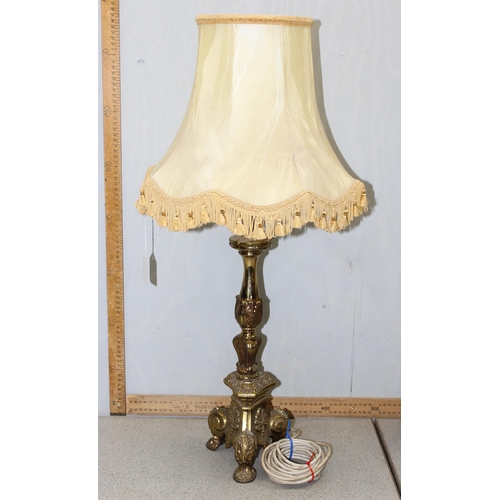 236 - A large gilt metal table lamp with shade, approx 77cm tall