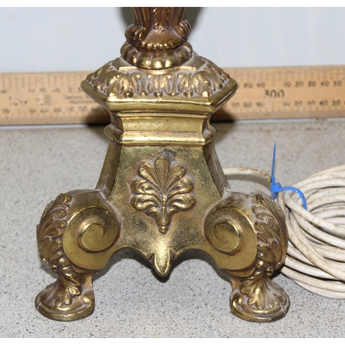 236 - A large gilt metal table lamp with shade, approx 77cm tall