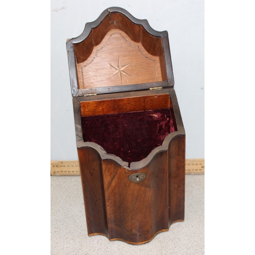 271 - Georgian mahogany knife box with velvet lined interior, approx 34cm tall