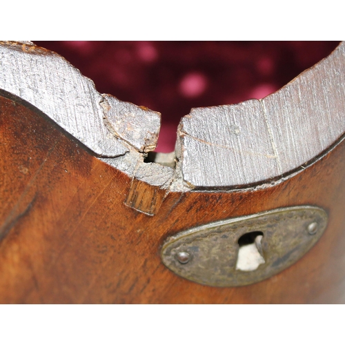 271 - Georgian mahogany knife box with velvet lined interior, approx 34cm tall