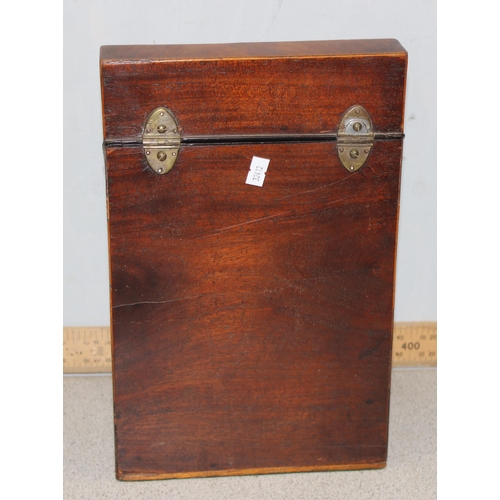 271 - Georgian mahogany knife box with velvet lined interior, approx 34cm tall