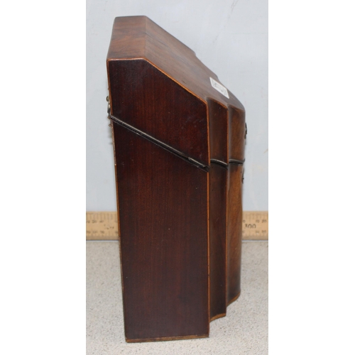 271 - Georgian mahogany knife box with velvet lined interior, approx 34cm tall