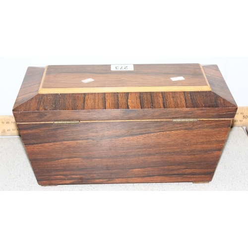 273 - 19th century rosewood tea caddy with satinwood lined interior