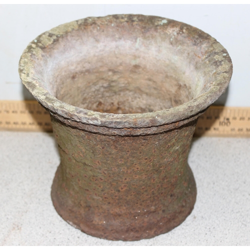 300 - 2 large antique cast iron mortars, the largest approx 20cm in diameter, 19th century or earlier