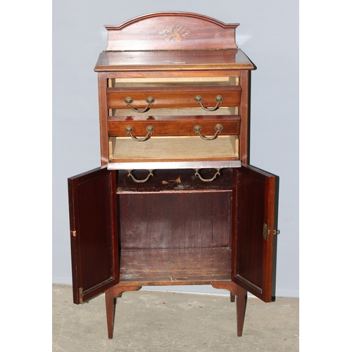 77 - An Edwardian inlaid mahogany music cabinet with 3 drawers over a cupboard, approx 53cm wide