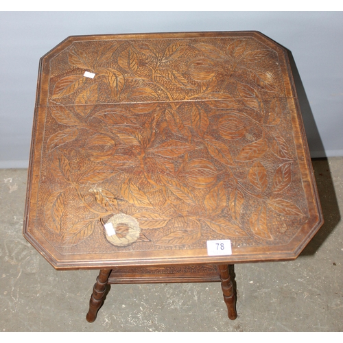 78 - An Arts & Crafts period carved oak table, approx 51cm square