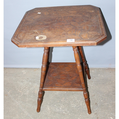 78 - An Arts & Crafts period carved oak table, approx 51cm square