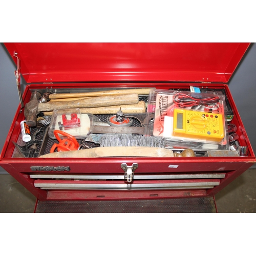 903 - A red Stack On wheeled toolbox and contents