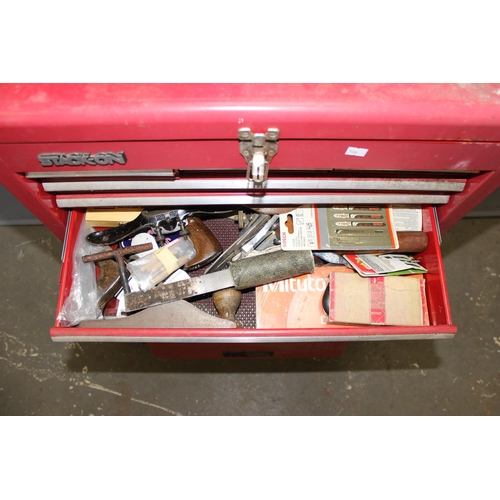 903 - A red Stack On wheeled toolbox and contents