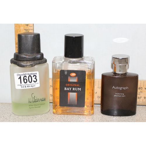 1603 - 3 part bottles of aftershave, Wilderness, Bay Rum & Autograph