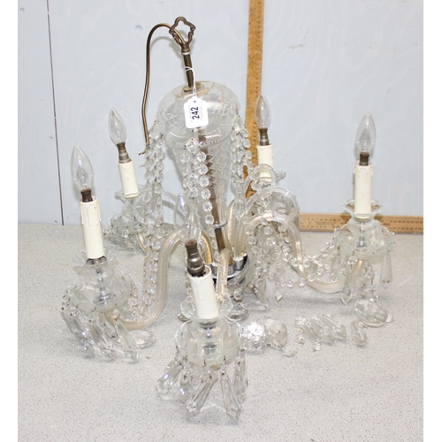 242 - A large vintage hanging crystal chandelier with 5 branches