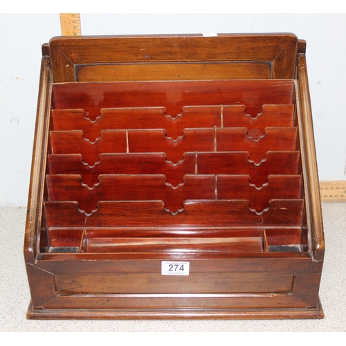 274 - An early 20th century stationary rack and letter box with folding lid, approx 42cm wide