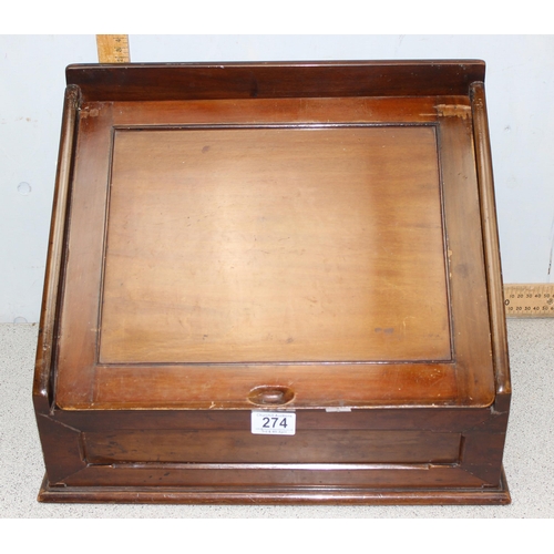 274 - An early 20th century stationary rack and letter box with folding lid, approx 42cm wide