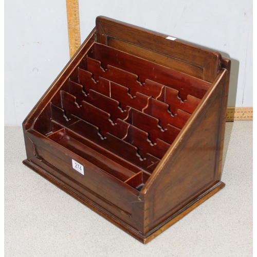 274 - An early 20th century stationary rack and letter box with folding lid, approx 42cm wide