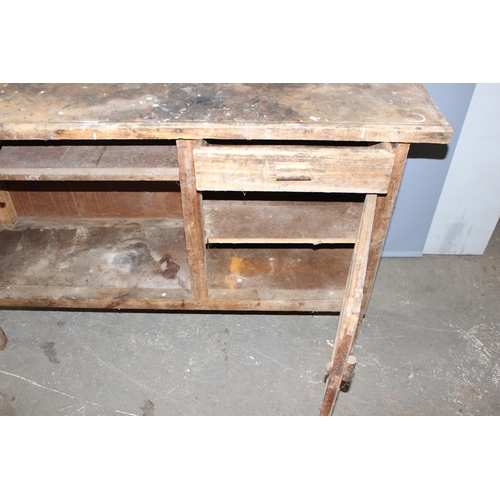 88 - Vintage wooden workbench with vice, approx 158cm wide