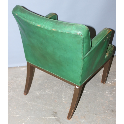 92 - A green leather button back club chair