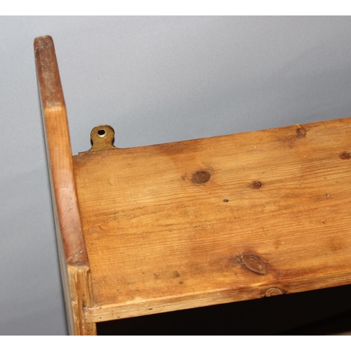 95 - A small wooden stool with fretwork bird cut out and an antique pine wall shelf (2)