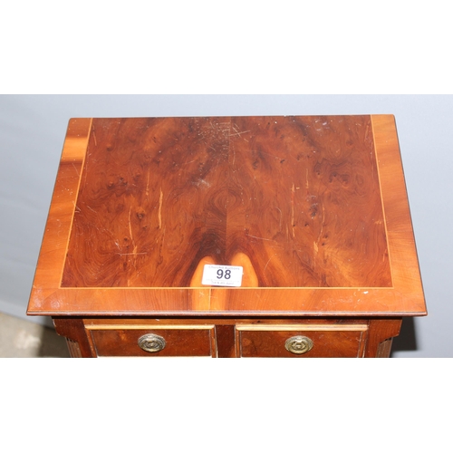 98 - A miniature yew wood effect 2 over 3 and 2 over 1 chest on chest style chest of drawers, approx 39cm... 