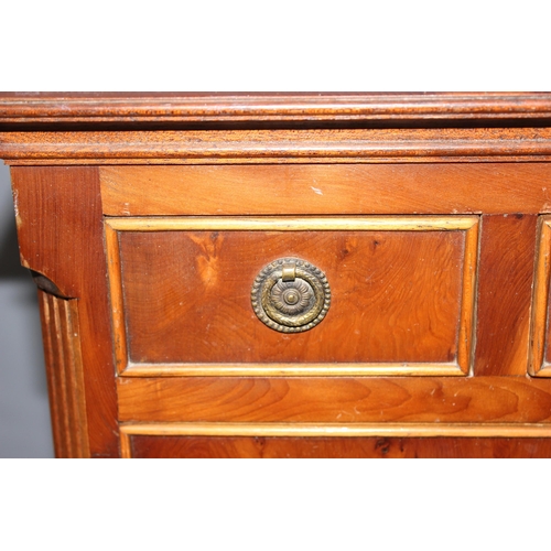 98 - A miniature yew wood effect 2 over 3 and 2 over 1 chest on chest style chest of drawers, approx 39cm... 