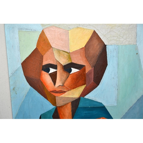 413 - An unusual Cubist style oil on canvas portrait of 2 figures - indistinctly signed and dated - Possib... 