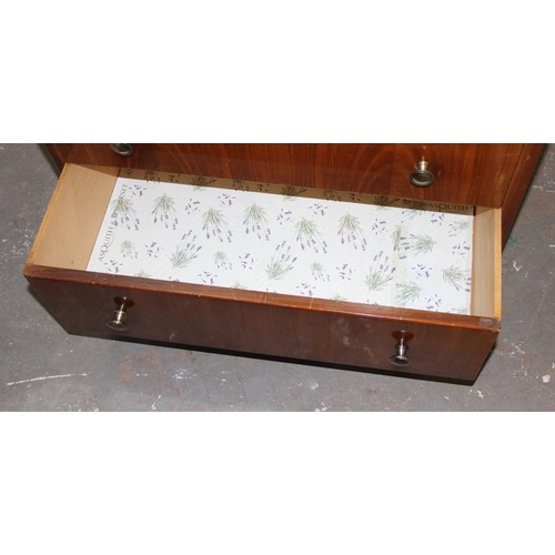 100 - Small 3 drawer chest of drawers bearing makers label for Lebus Furniture, 76w x 73H (cm)