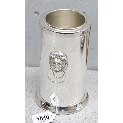 1010 - 3 vintage silver plated wine bottle coasters, one with lion mask handles