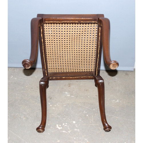 102 - Small wooden bergere seated stool with pad feet