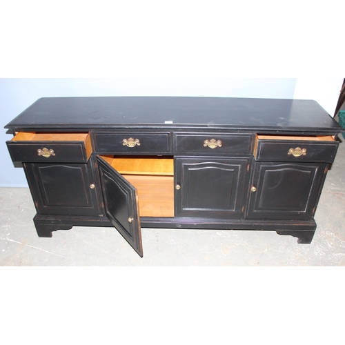 112 - Black painted 4 drawer over 4 door side cupboard, approx length 175cm