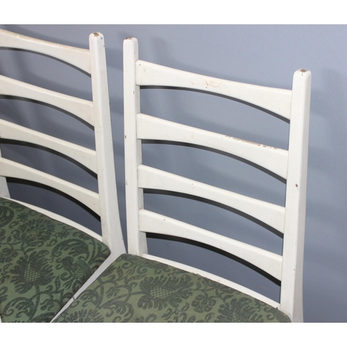 115 - Set of 4 white painted retro ladder back dining chairs