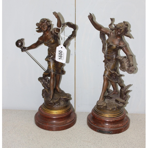 1600 - A pair of antique bronzed spelter figures after George Maxim (1895-1940) of 2 classical females, app... 