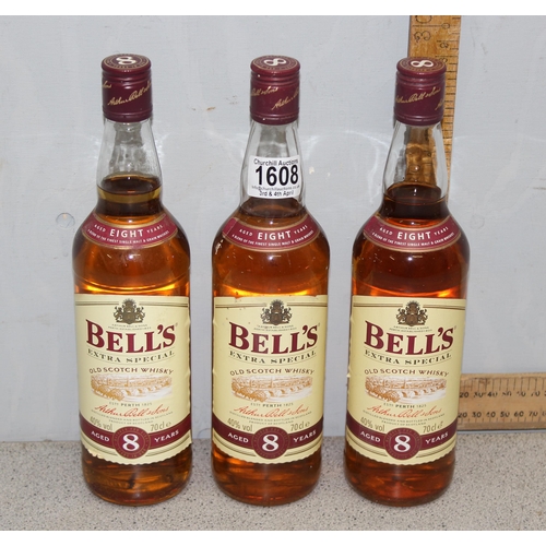 1608 - 3 bottles of Bells 8 year old scotch whisky