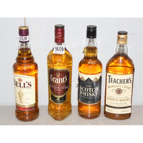 1609 - 4 bottles of blended scotch whisky to include Grants & Teachers, all 70cl