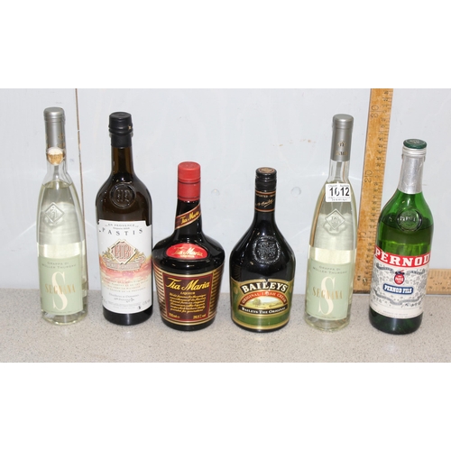 1612 - 6 bottles of mixed alcohol to include Tia Maria & Pernod