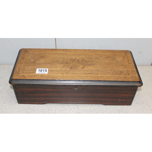 1615 - 19th century Swiss 8 Airs marquetry rosewood music box, the lithograph label numbered 21215