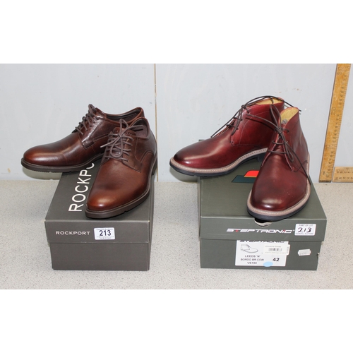 213 - 2 x pairs of men's shoes to include Steptronic and Rockport, both size UK 8, seemingly unworn with b... 