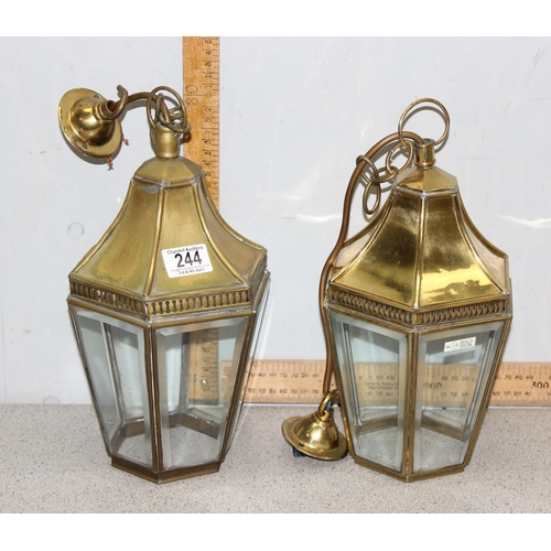 244 - Pair of vintage brass & glass ceiling lanterns