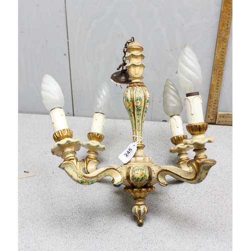 245 - Florentine style 4 branch wooden painted chandelier