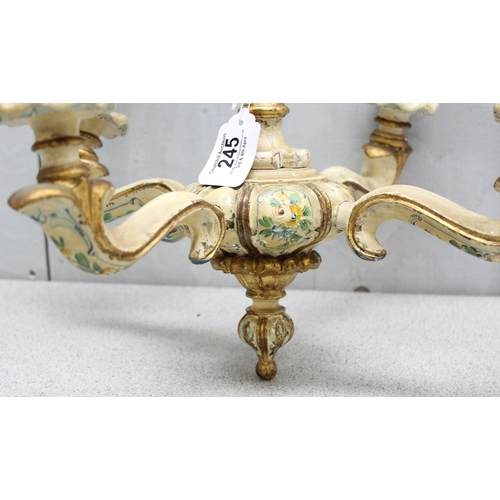 245 - Florentine style 4 branch wooden painted chandelier