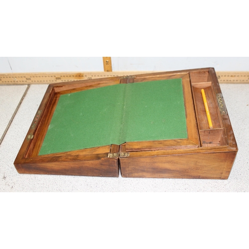 280 - An antique wooden writing slope with brass inlay, approx 31cm wide