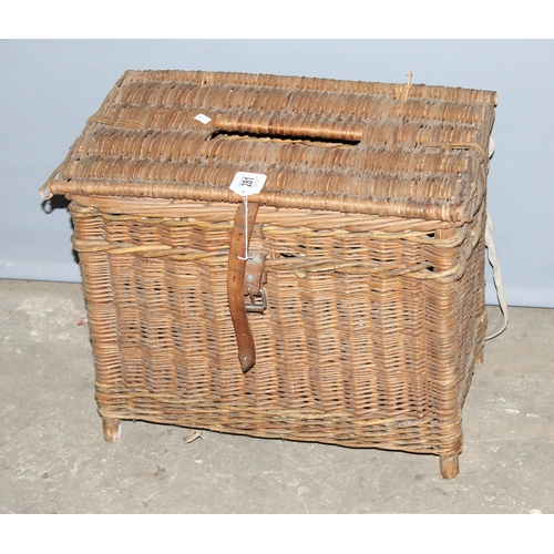 281 - Vintage wicker fishing creel with leather buckle