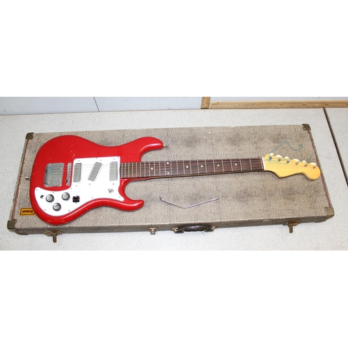 651 - A vintage Watkins Rapier electric guitar with red painted body, in vintage Selmer hardshell guitar c... 