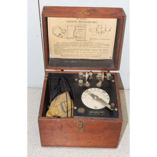 801 - A vintage Western Electric Company No 44001 Crystal Receiving Wireless set in mahogany case