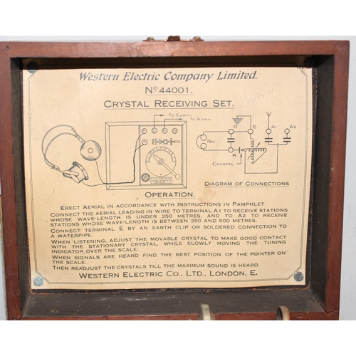 801 - A vintage Western Electric Company No 44001 Crystal Receiving Wireless set in mahogany case