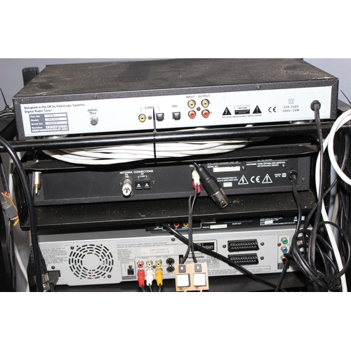 823 - Electronics on stacking stand to include a Videologic DRX-601E DAB Digital Radio Tuner, Ariston TX-5... 