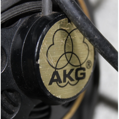 838 - Qty of audio equipment to include AKG headphones, microphones, USB audio interface and a Sennheiser ... 