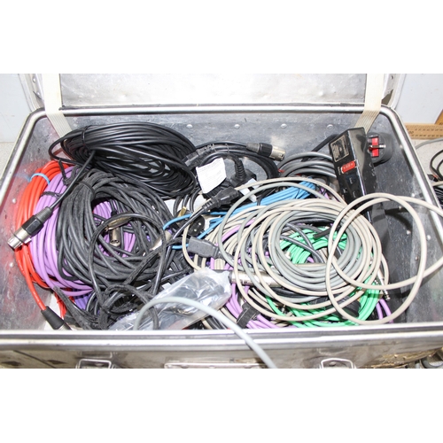 848 - Aluminium flight case with BBC decal, containing a large quantity of audio cables.