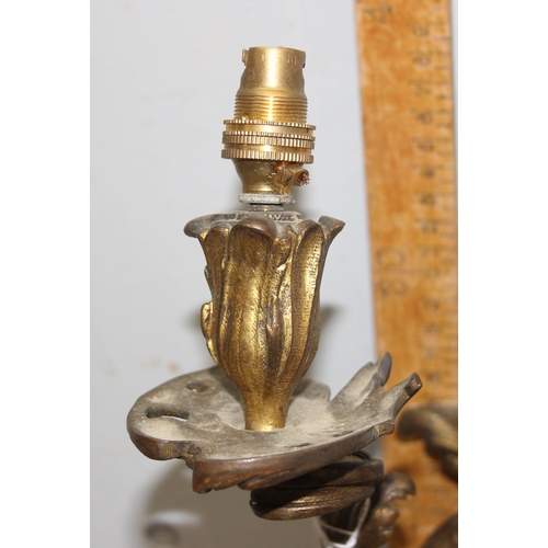 251 - Vintage brass rococo style 2 branch wall sconce, later converted to electricity