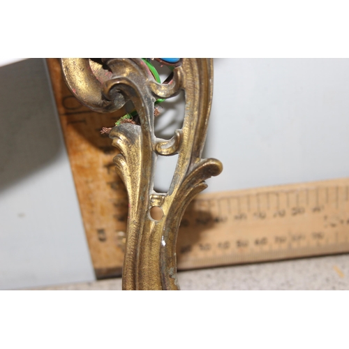 251 - Vintage brass rococo style 2 branch wall sconce, later converted to electricity